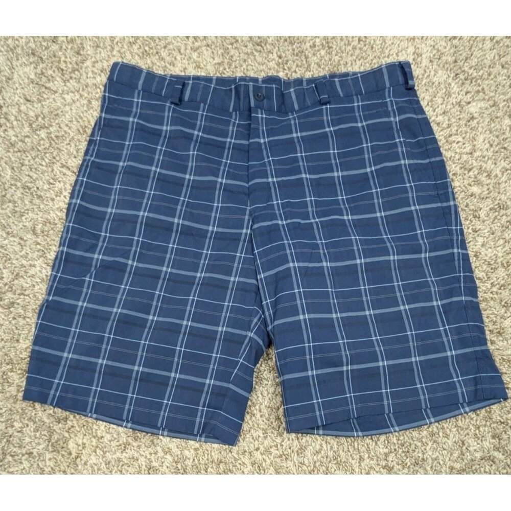 Nike Golf Shorts Mens 38 Navy Blue Plaid Dri Fit Performance Stretch 11" Inseam